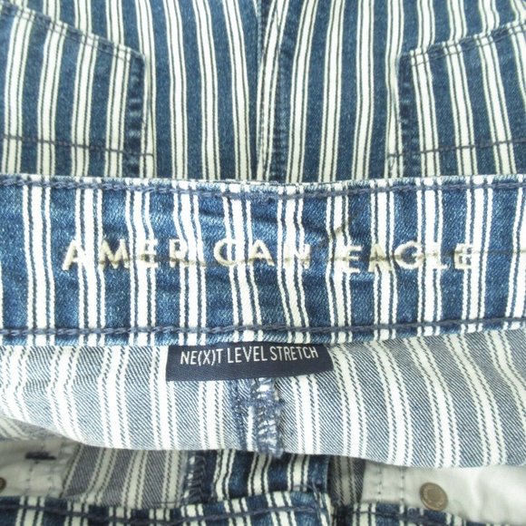 New American Eagle Jeans High Rise Shortie Shorts 6 Blue Stripe Denim - Picture 4 of 4
